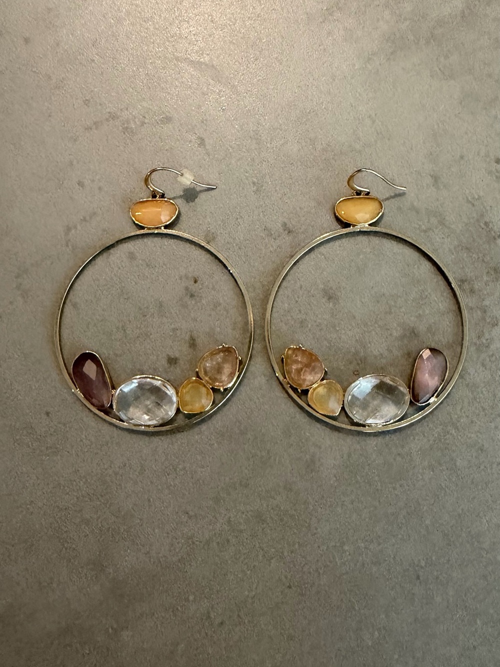 Multi-Stone Hoop Earrings in Pastel Gem Tones - Women Jewelry